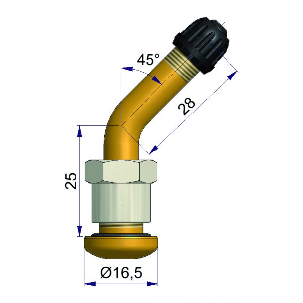 Messing Tubeless Ventiel Gebogen 10st (Truck)